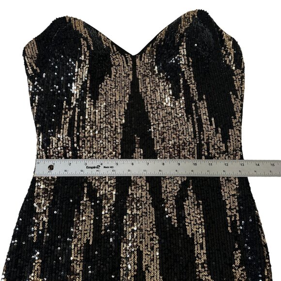 JOVANI Strapless Mermaid Black Gold Sequin Evening Gown Maxi Dress Size S (2-4) - Picture 9 of 15